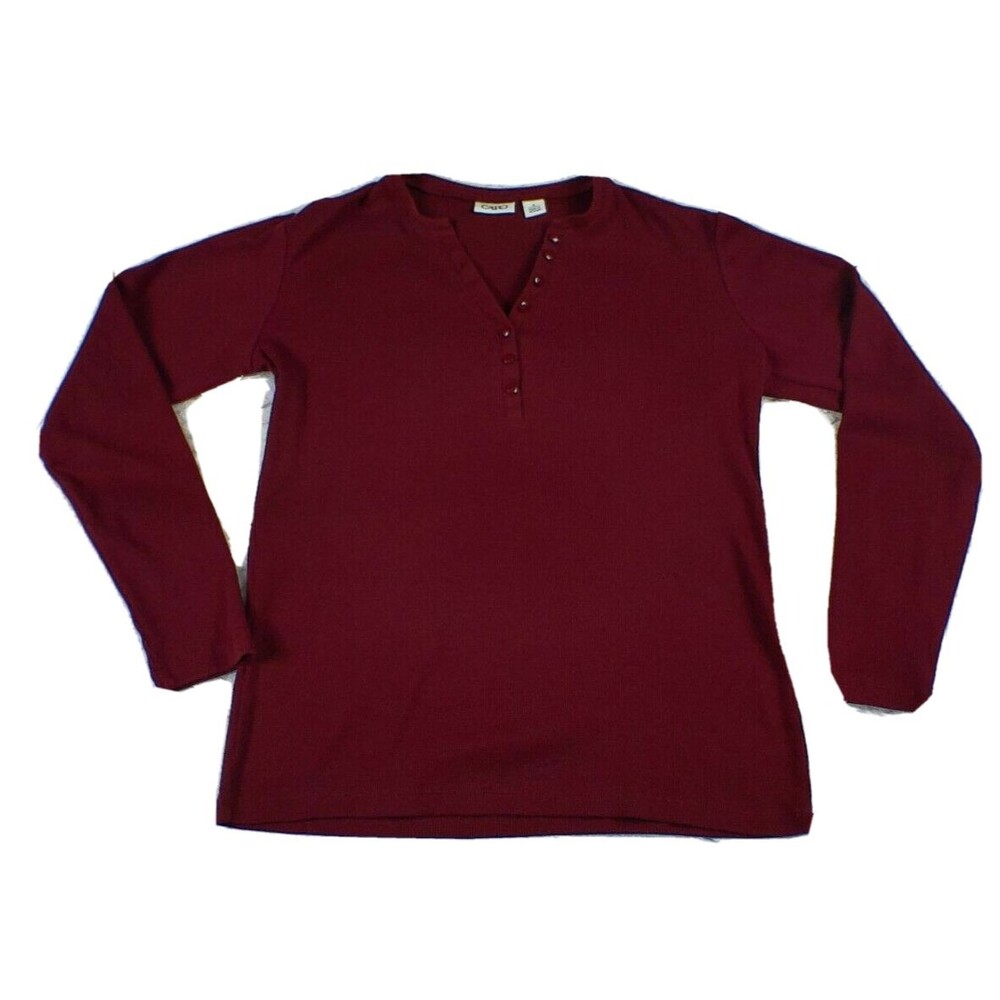Cato Womens Small Shirt Sweater Maroon Stretch Long Sleeve Buttons V Neck